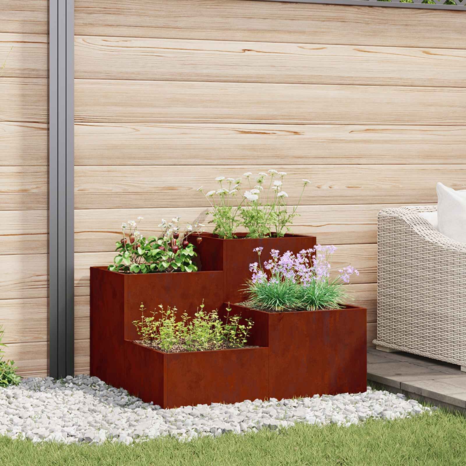 vidaXL Градинска саксия Ръждясало 80 x 80 x 60 см Патинираща стомана