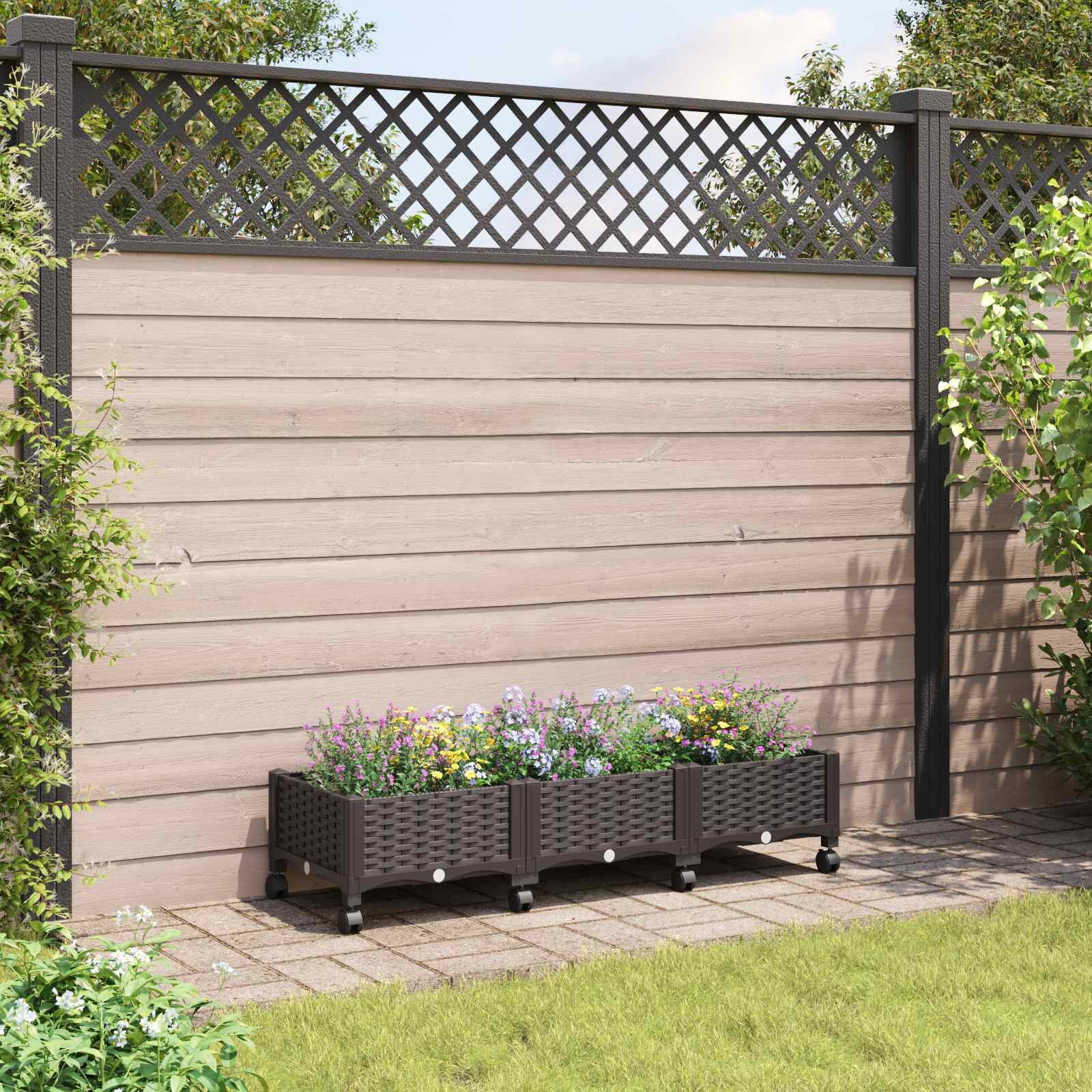 vidaXL Градинска саксия с колела Кафяво 120 x 40 x 29 см ПП