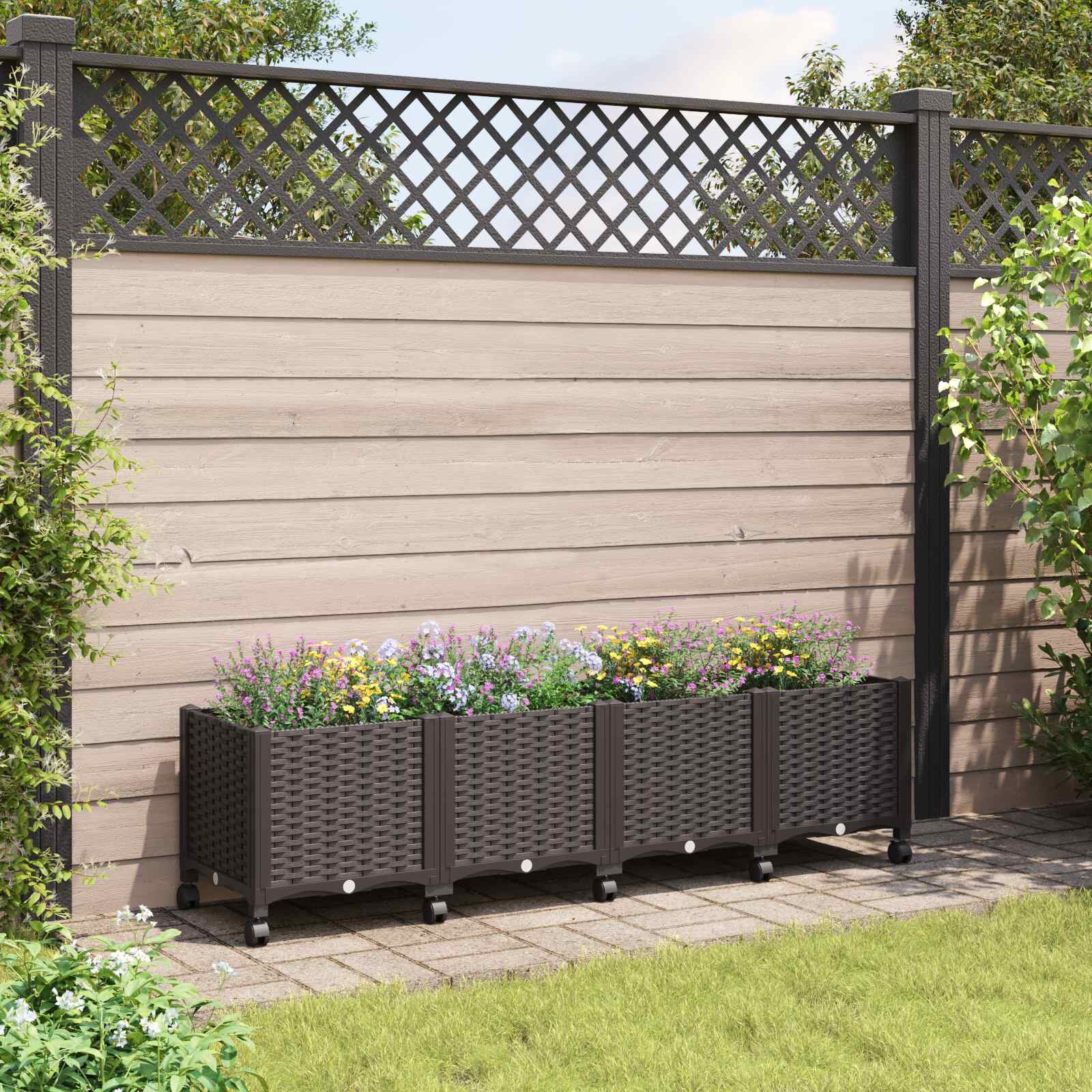 vidaXL Градинска саксия с колела Кафяво 160 x 40 x 44 см ПП