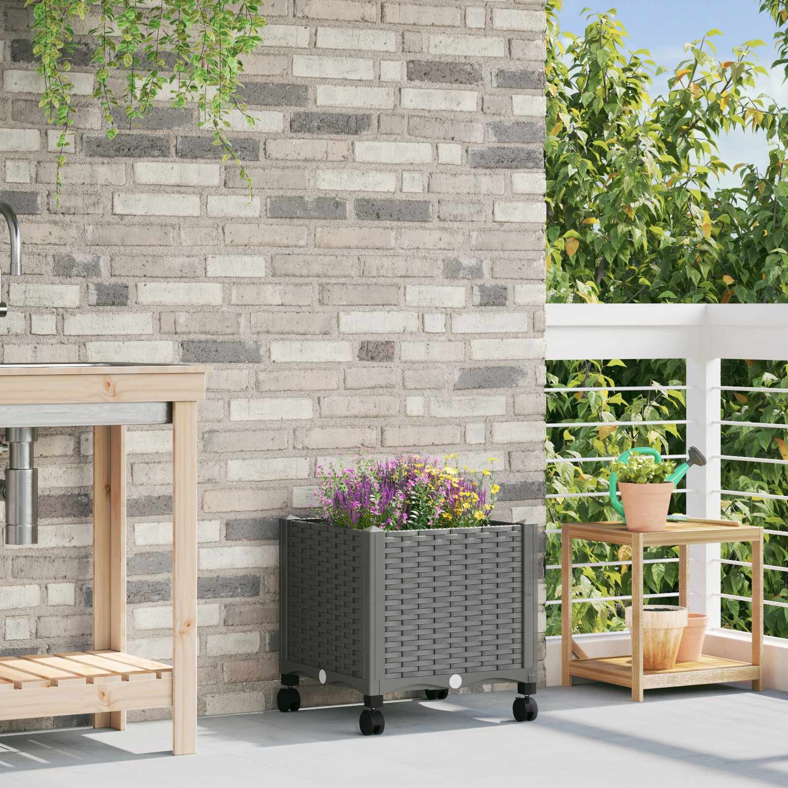 vidaXL Градинска саксия с колела Светлосиво 40 x 40 x 48 см ПП