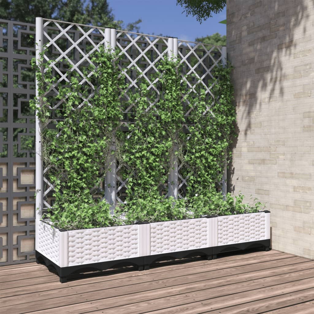 vidaXL Градинска саксия с решетка бяла 120x40x1215 см полипропилен
