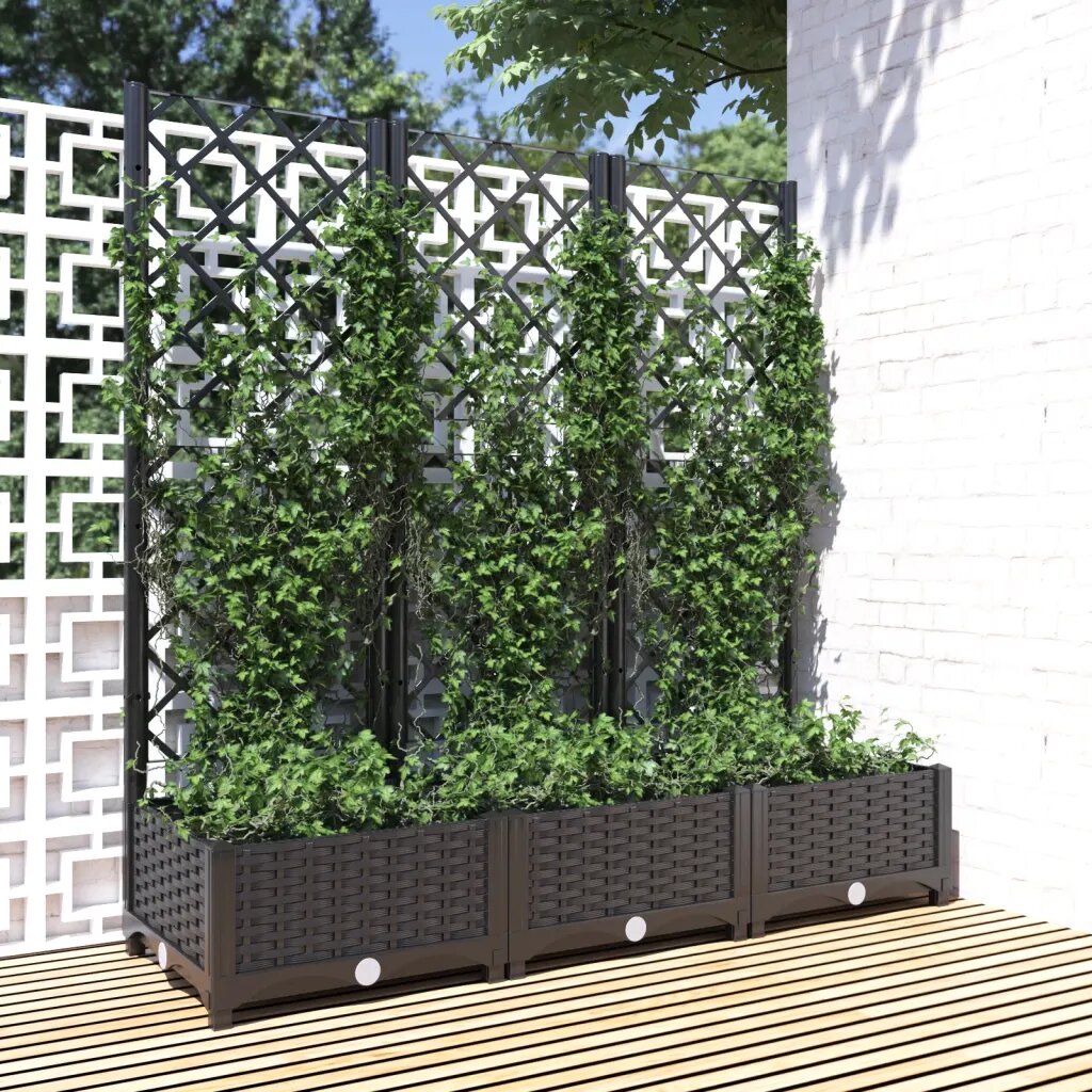 vidaXL Градинска саксия с решетка черна 120x40x1215 см полипропилен