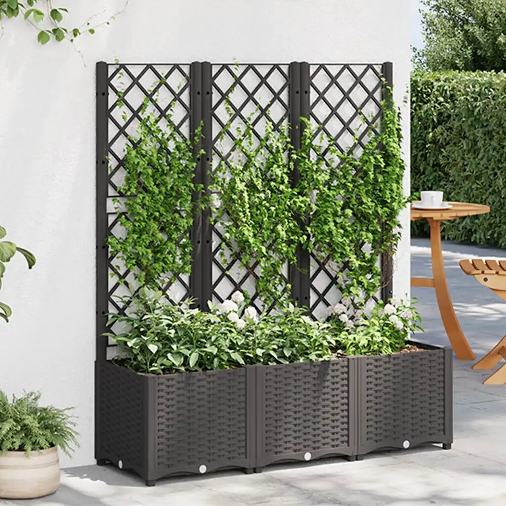 vidaXL Градинска саксия с решетка черна 120x40x136 см полипропилен