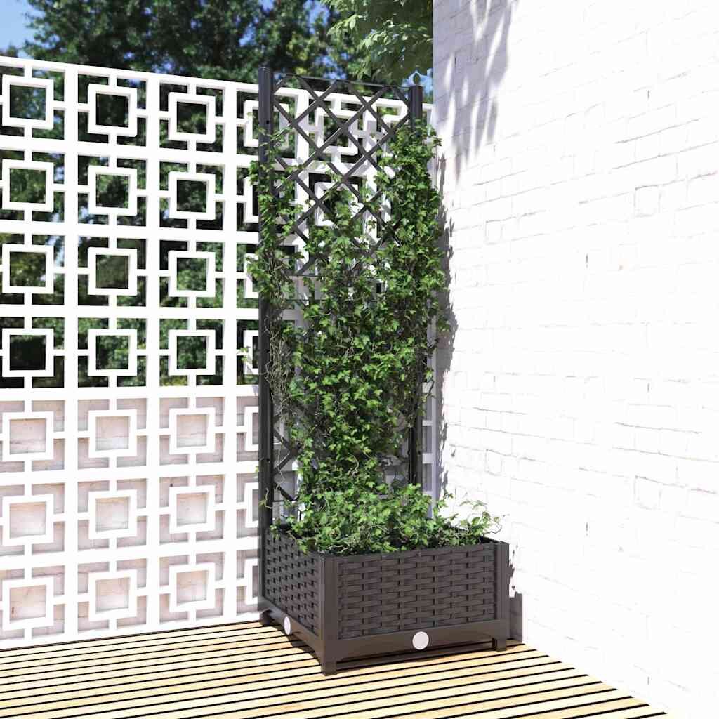 vidaXL Градинска саксия с решетка черна 40x40x1215 см полипропилен