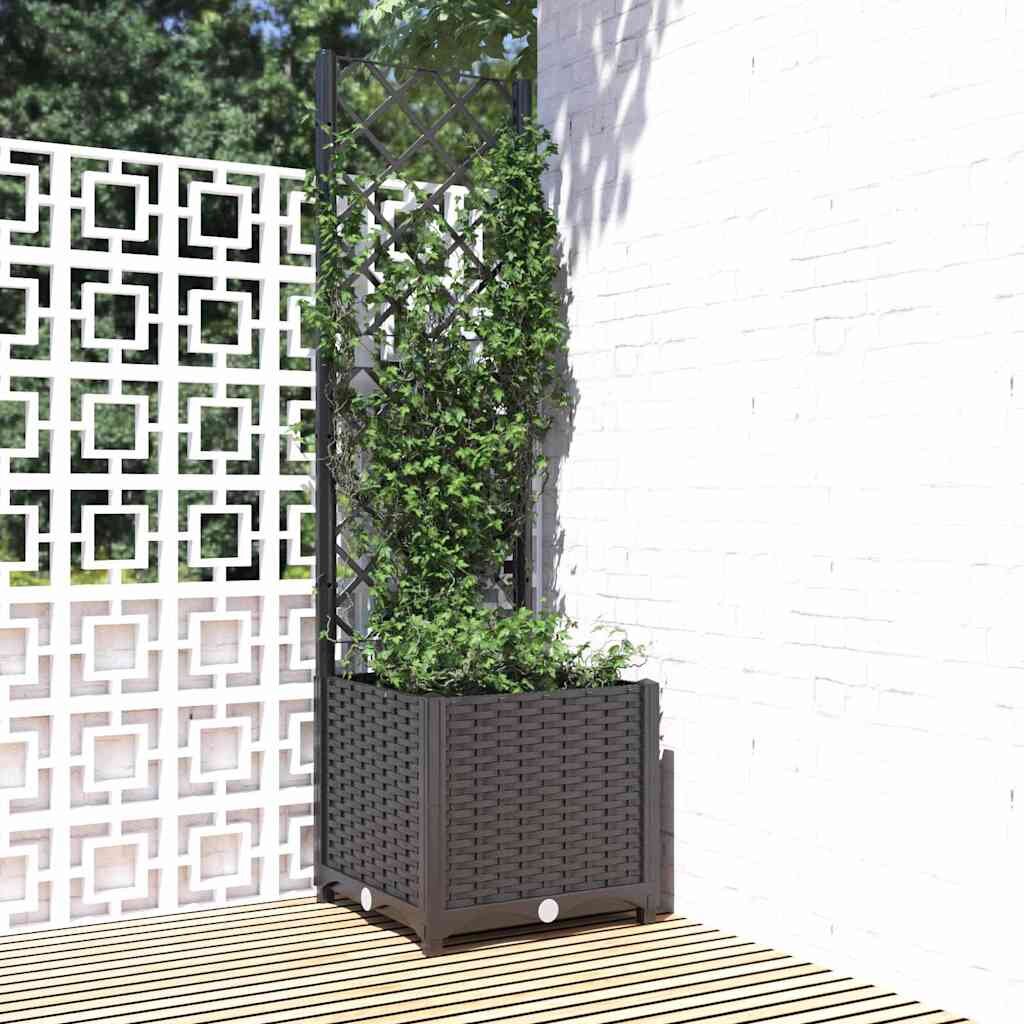 vidaXL Градинска саксия с решетка черна 40x40x136 см полипропилен