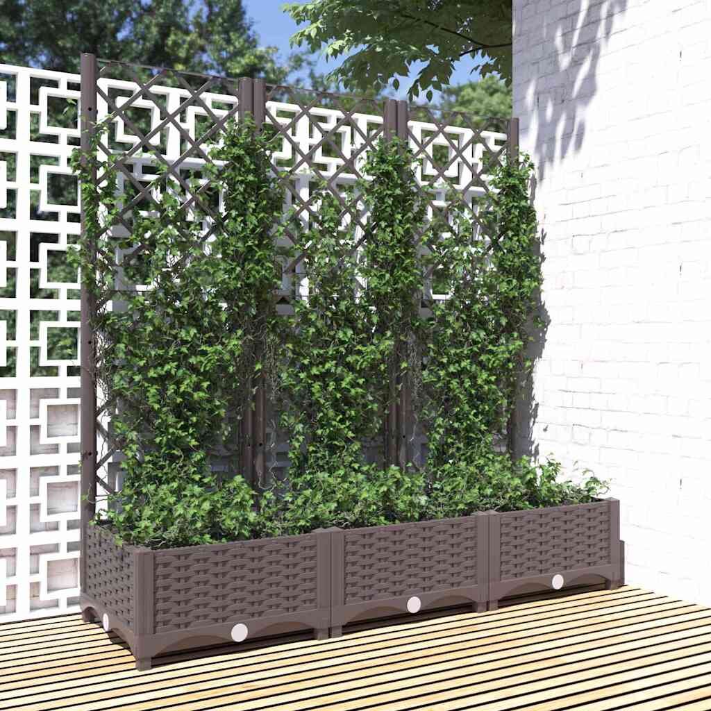 vidaXL Градинска саксия с решетка кафява 120x40x1215 см полипропилен