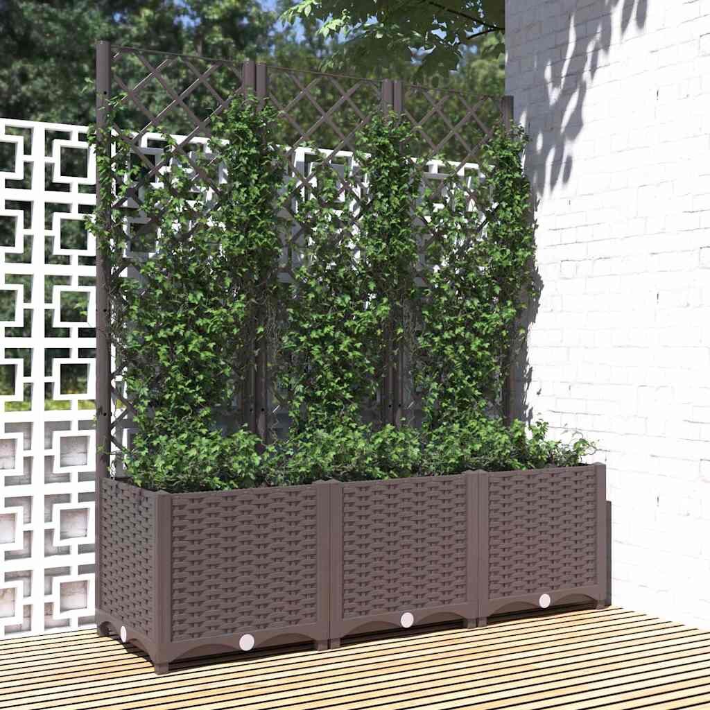 vidaXL Градинска саксия с решетка кафява 120x40x136 см полипропилен