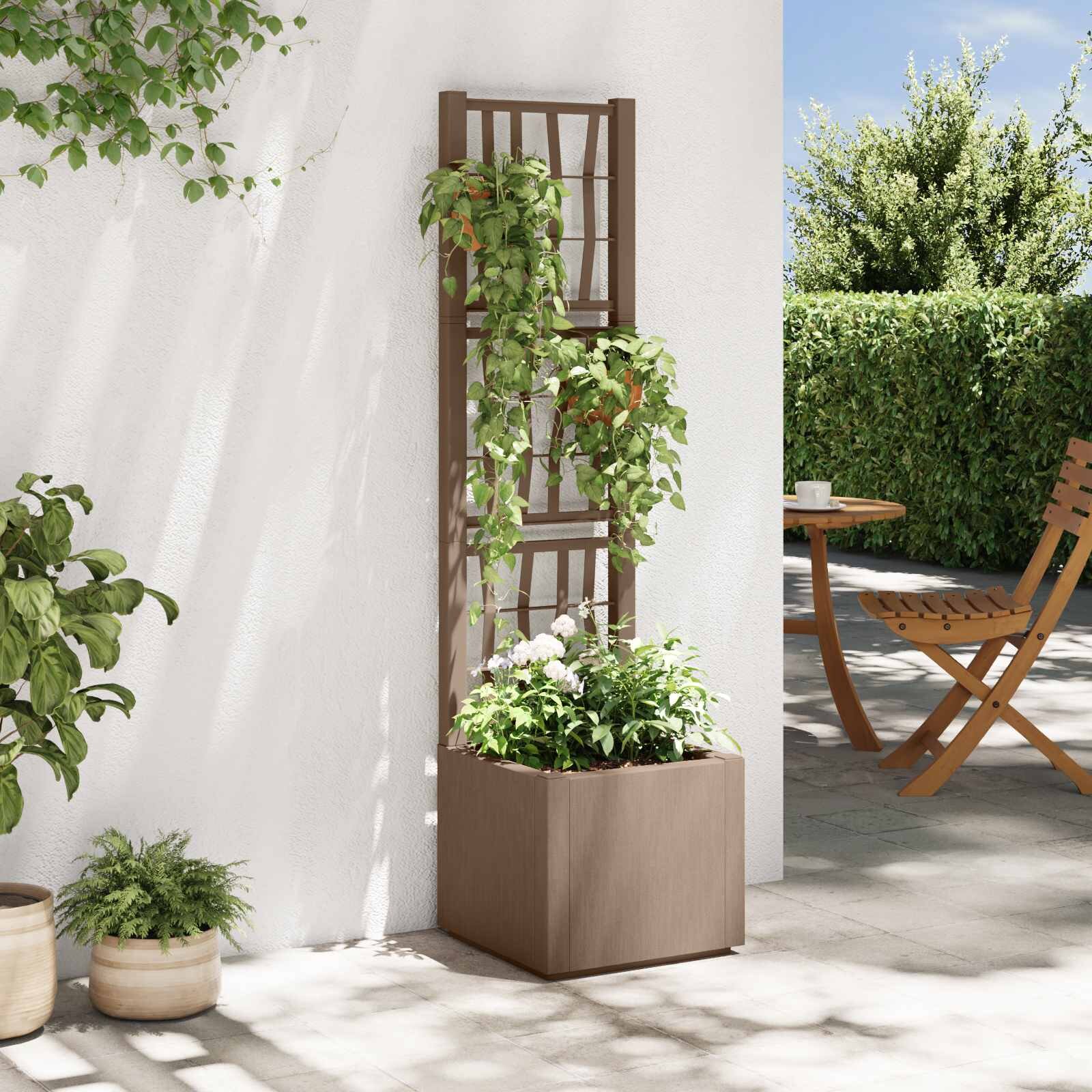 vidaXL Градинска саксия с решетка Кафяво 36 x 36 x 140 см ПП