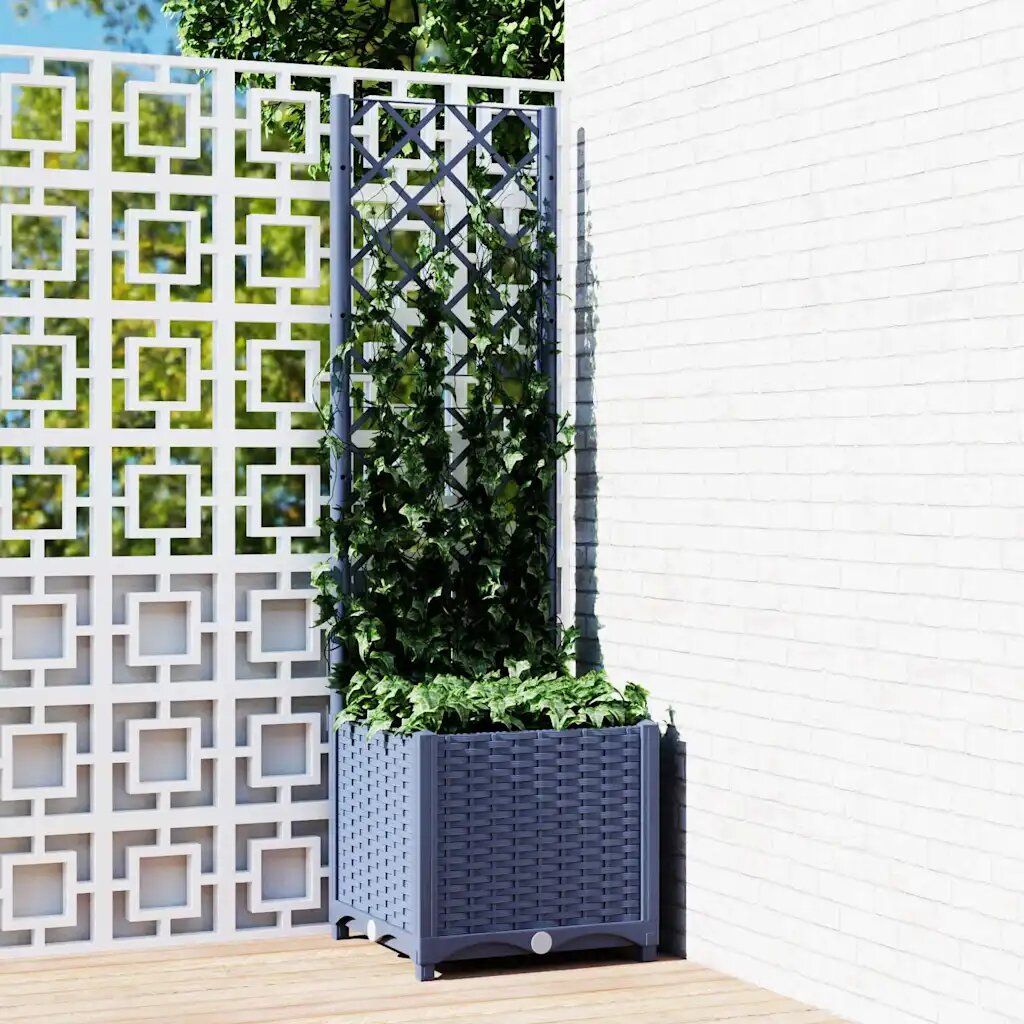 vidaXL Градинска саксия с решетка синьо-сива 40x40x136 см полипропилен