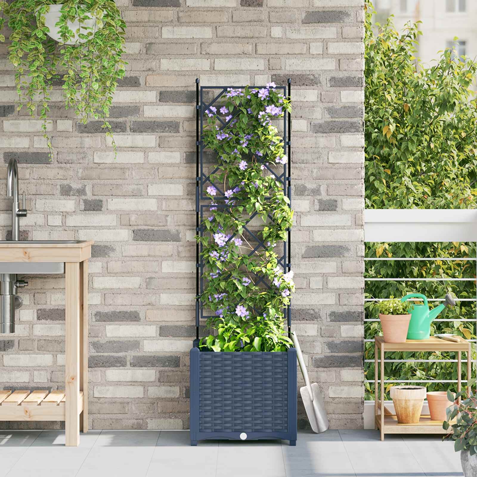 vidaXL Градинска саксия Сиво 40 x 40 x 143 см ПП