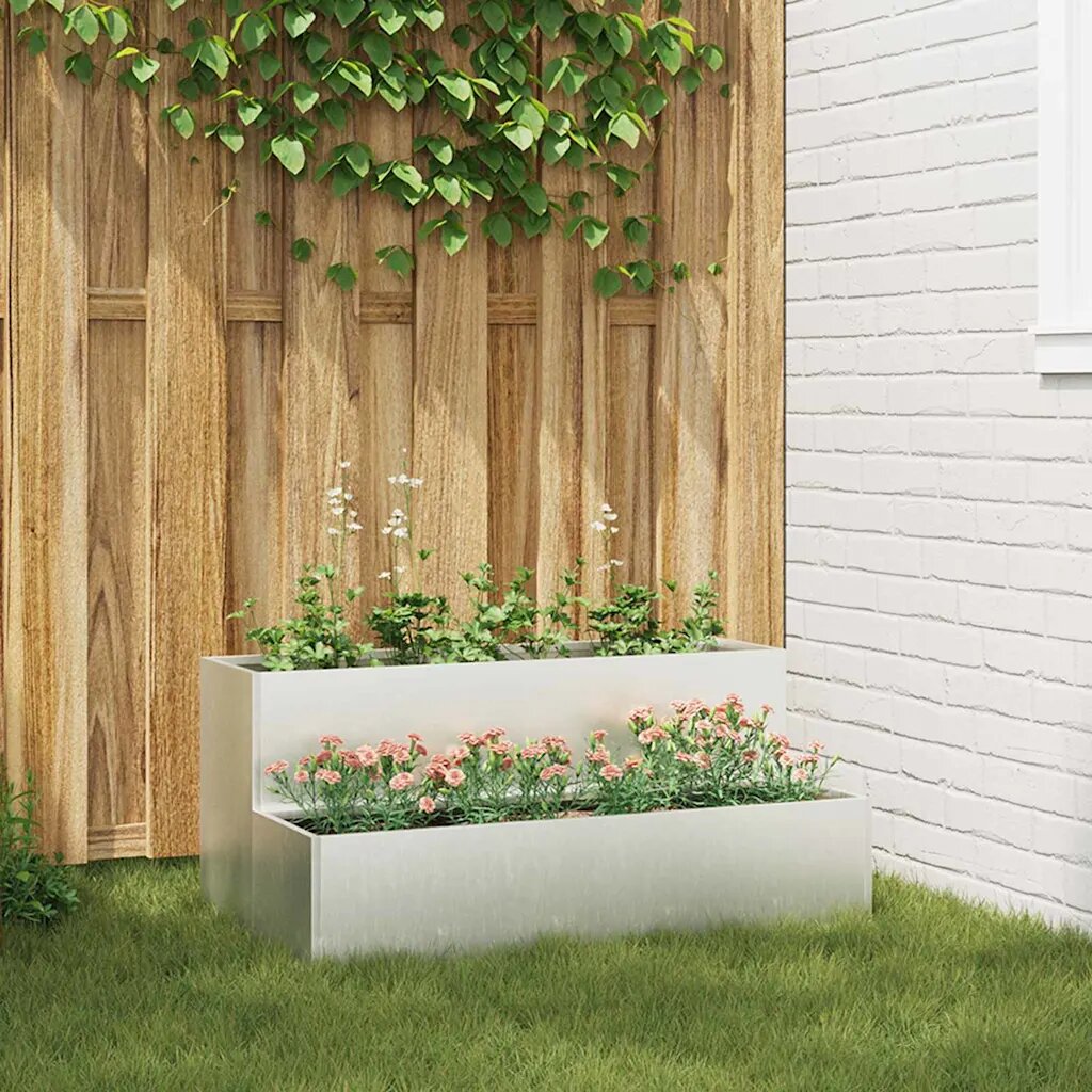 vidaXL Градинска саксия Сребрист 100 x 60 x 45 см Неръждаема стомана