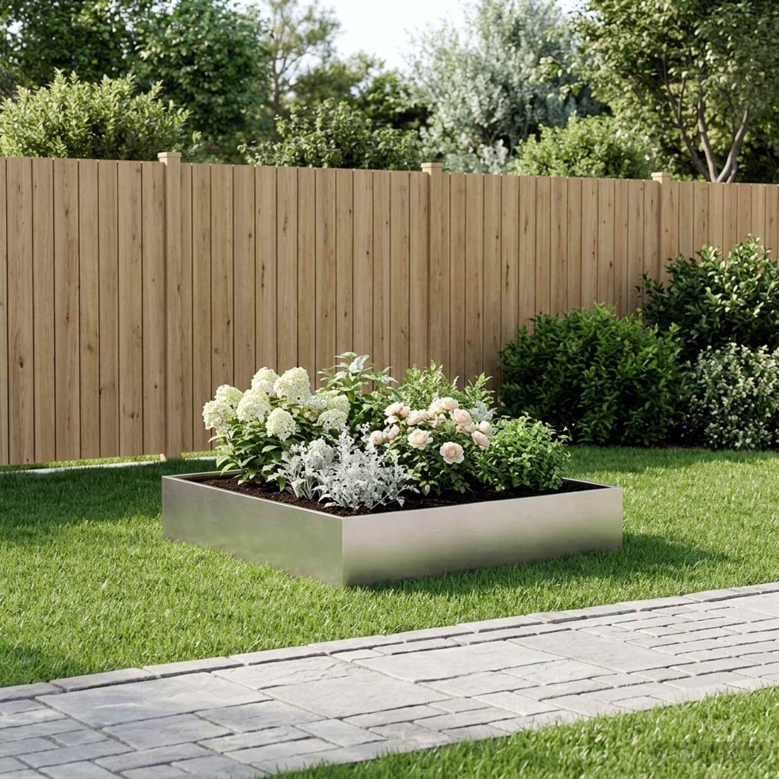 vidaXL Градинска саксия Сребристо 100 x 100 x 20 cm Неръждаема стомана