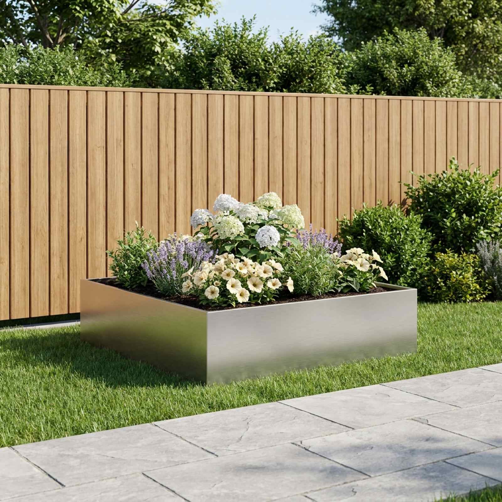 vidaXL Градинска саксия Сребристо 100 x 100 x 30 cm Неръждаема стомана