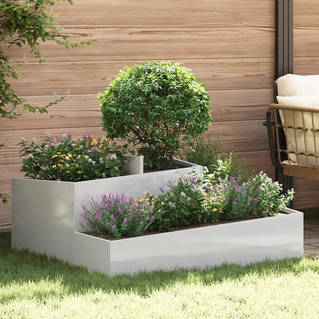 vidaXL Градинска саксия Сребристо 100 x 100 x 50 cm Неръждаема стомана