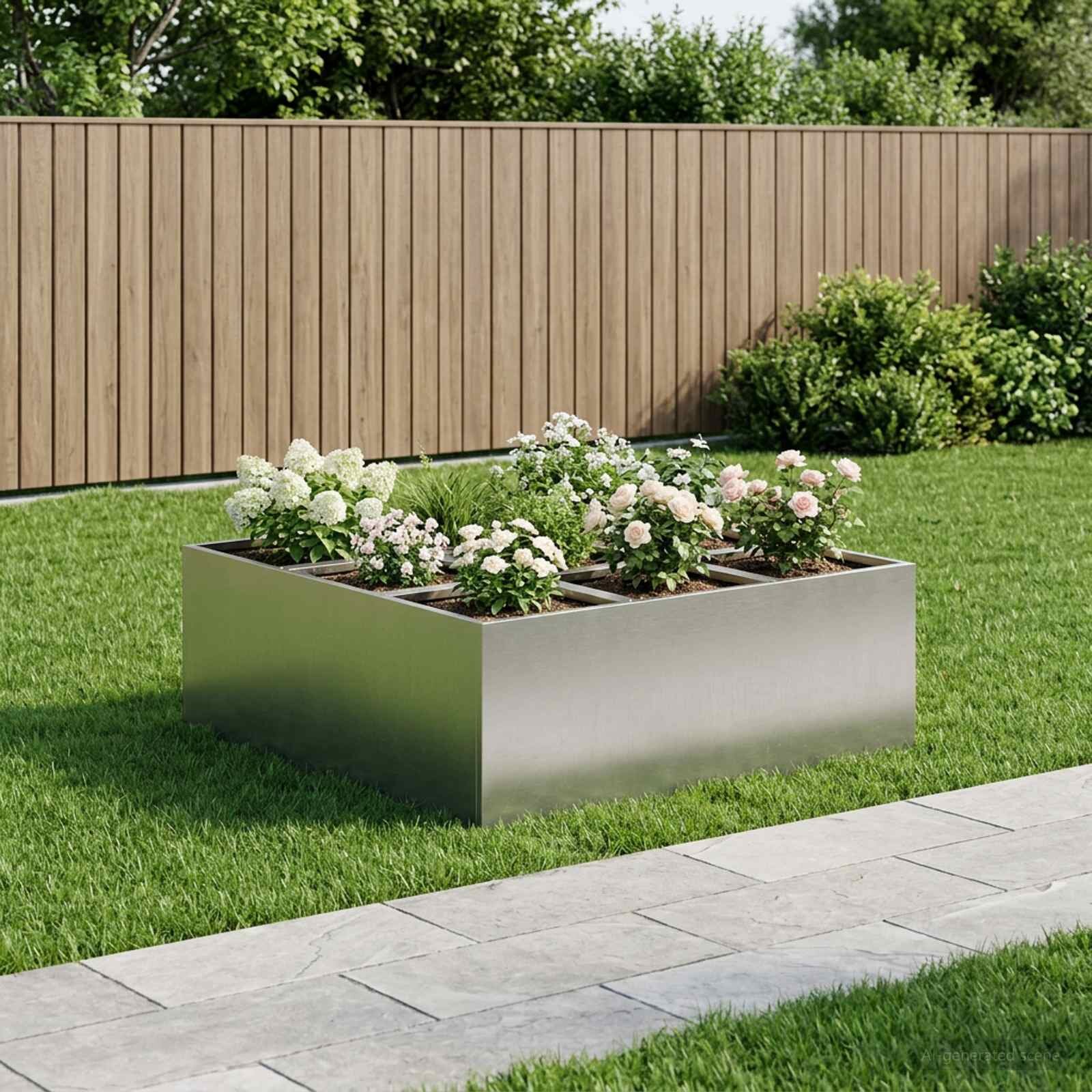 vidaXL Градинска саксия Сребристо 100 x 100 x 50 cm Неръждаема стомана