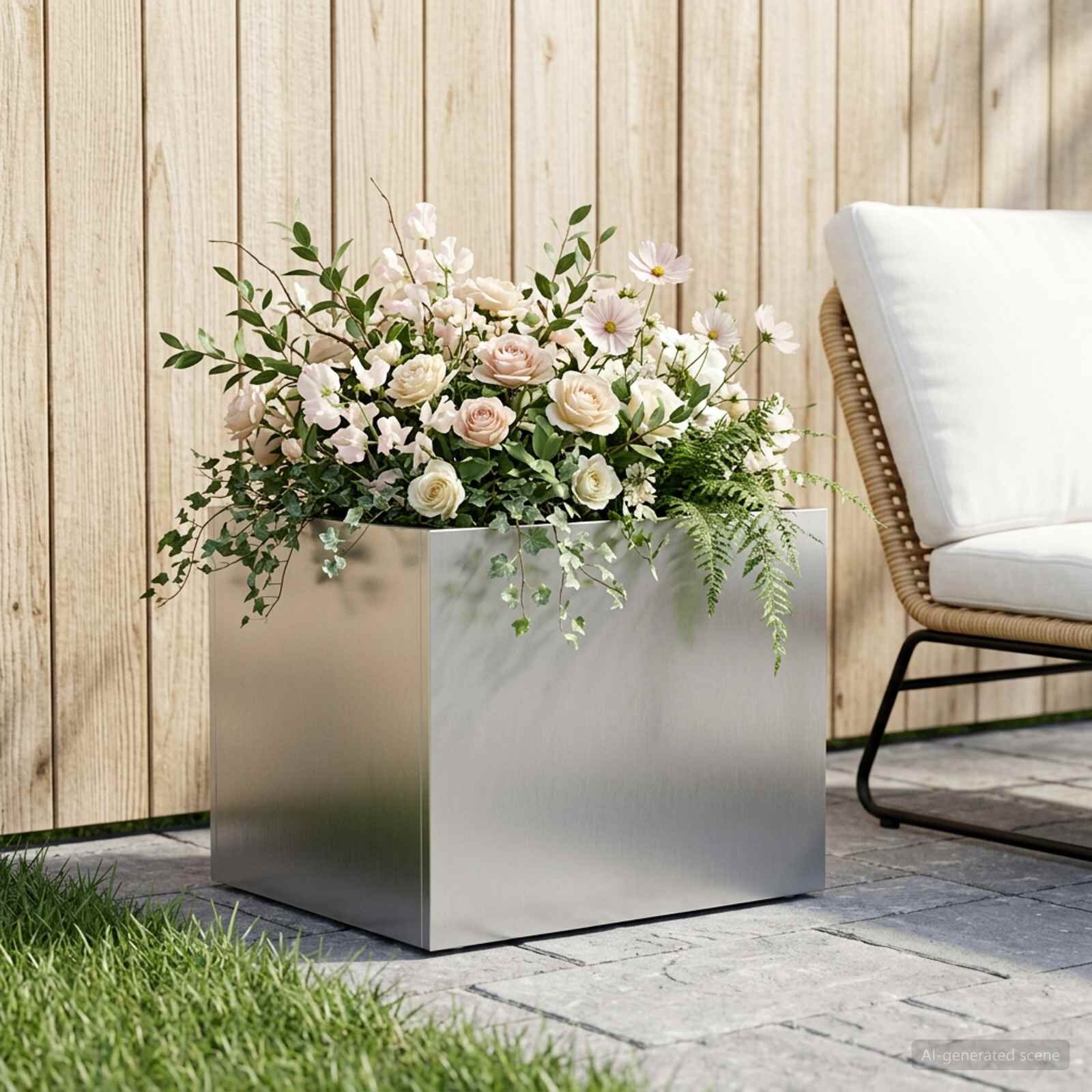 vidaXL Градинска саксия Сребристо 40 x 30 x 30 см Неръждаема стомана