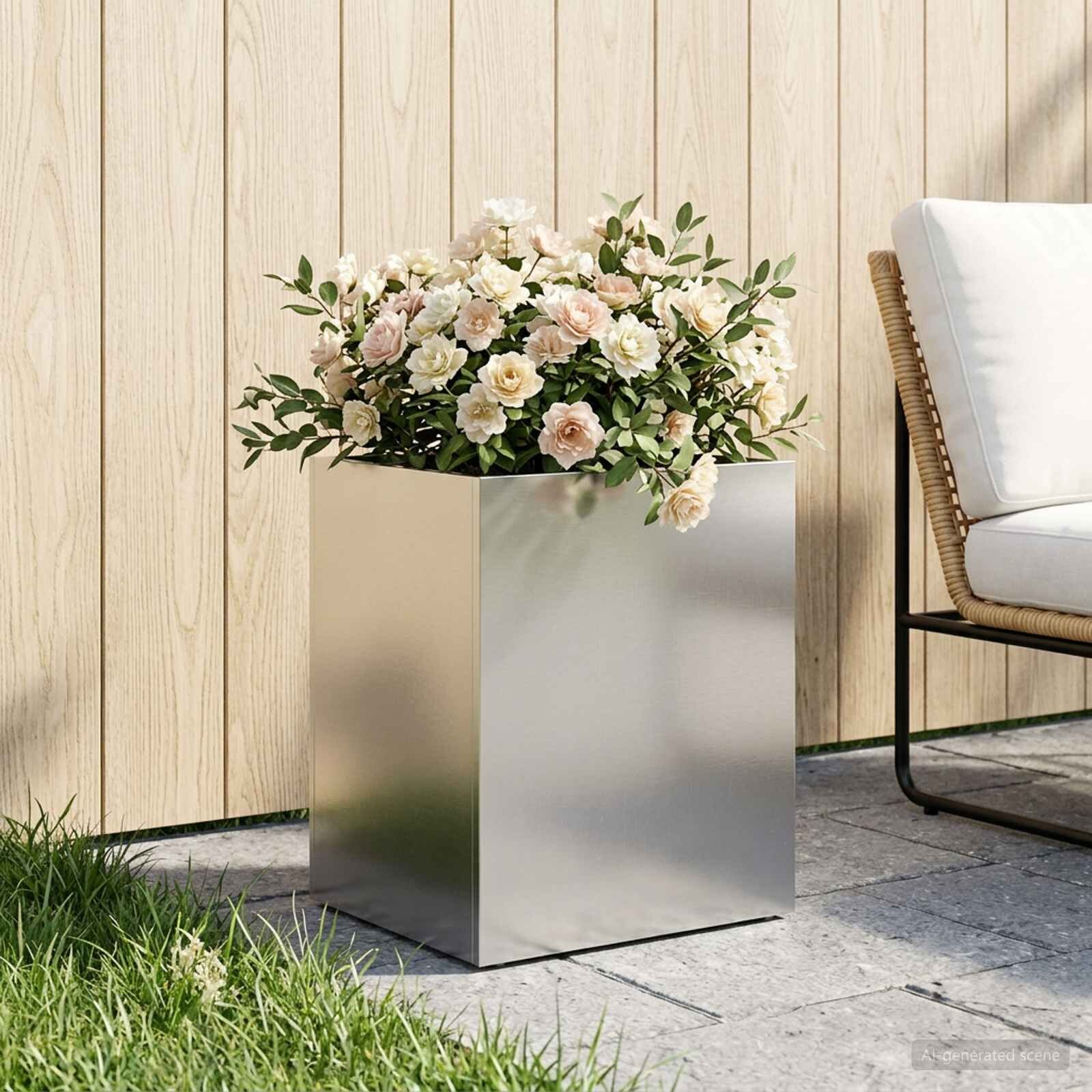 vidaXL Градинска саксия Сребристо 40 x 30 x 40 см Неръждаема стомана