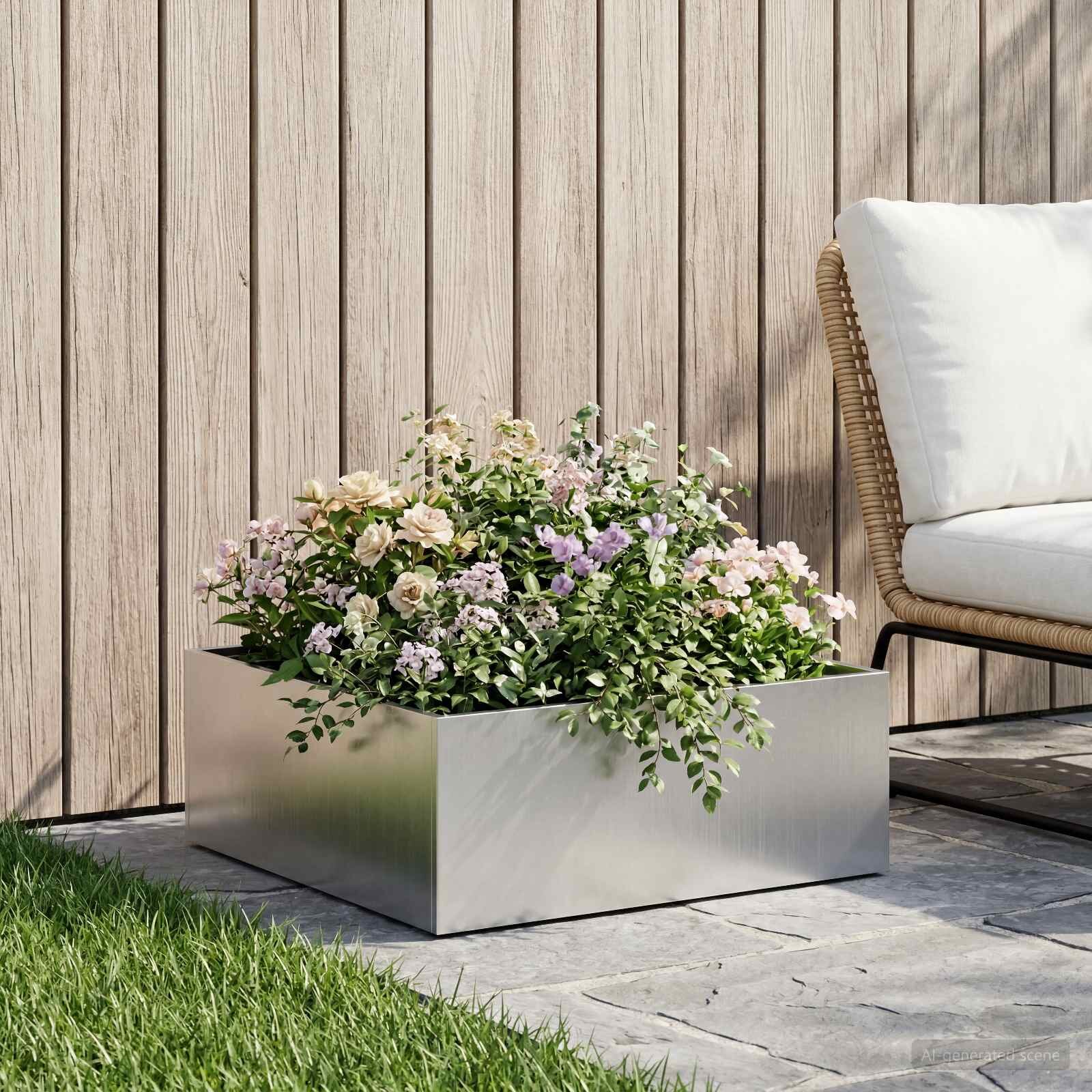 vidaXL Градинска саксия Сребристо 40 x 40 x 20 cm Неръждаема стомана