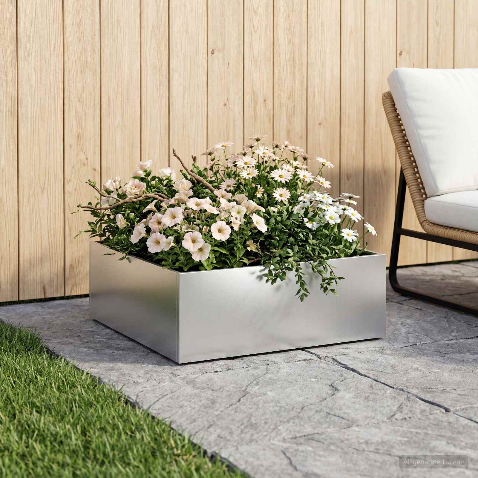 vidaXL Градинска саксия Сребристо 40 x 40 x 20 cm Поцинкована стомана