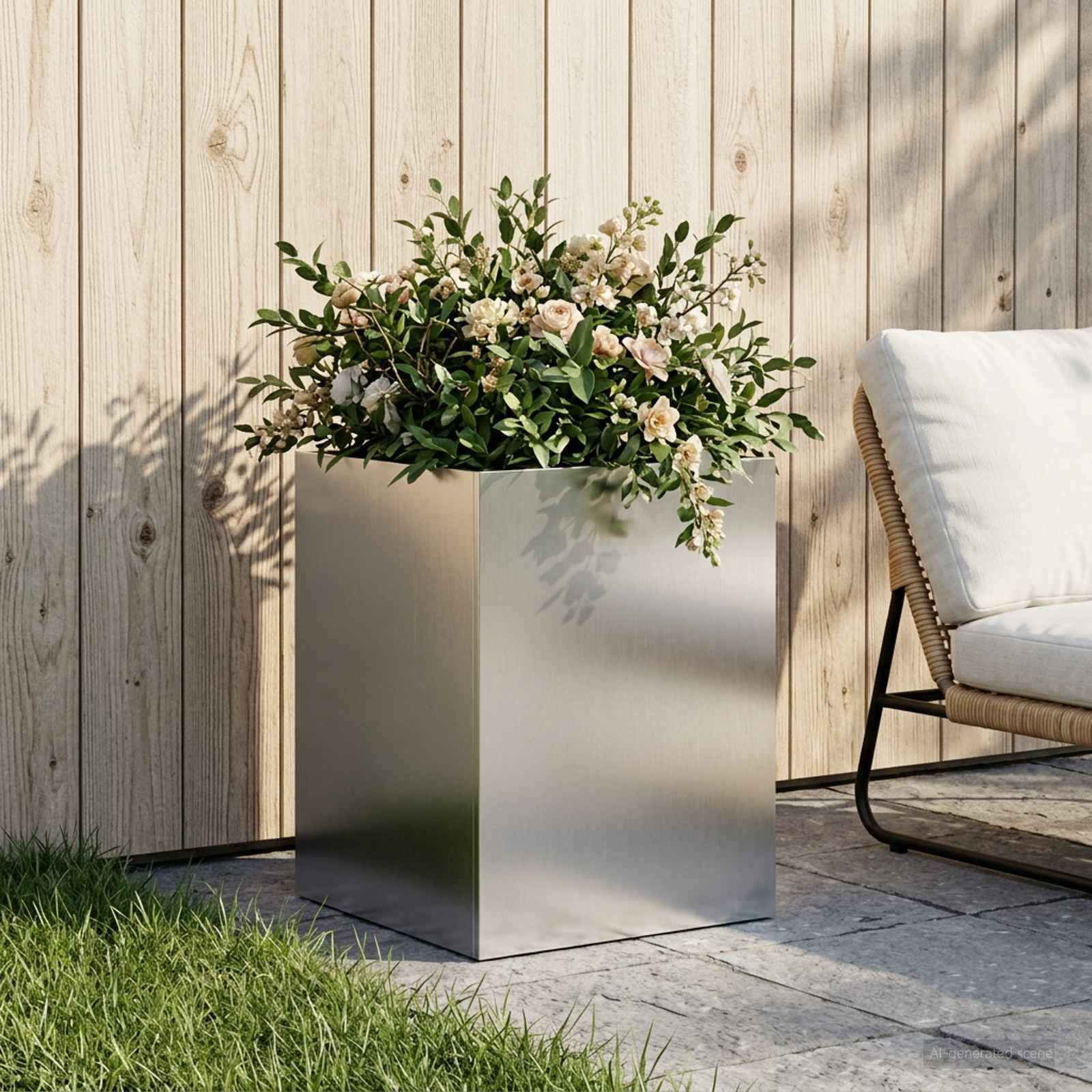 vidaXL Градинска саксия Сребристо 40 x 40 x 60 cm Неръждаема стомана