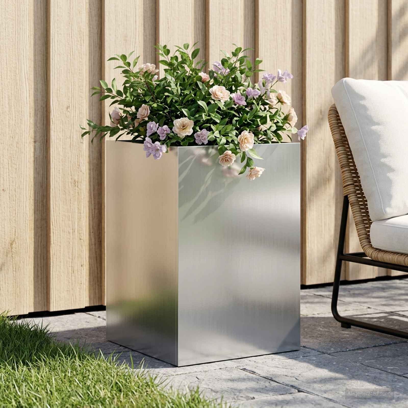vidaXL Градинска саксия Сребристо 40 x 40 x 60 cm Поцинкована стомана