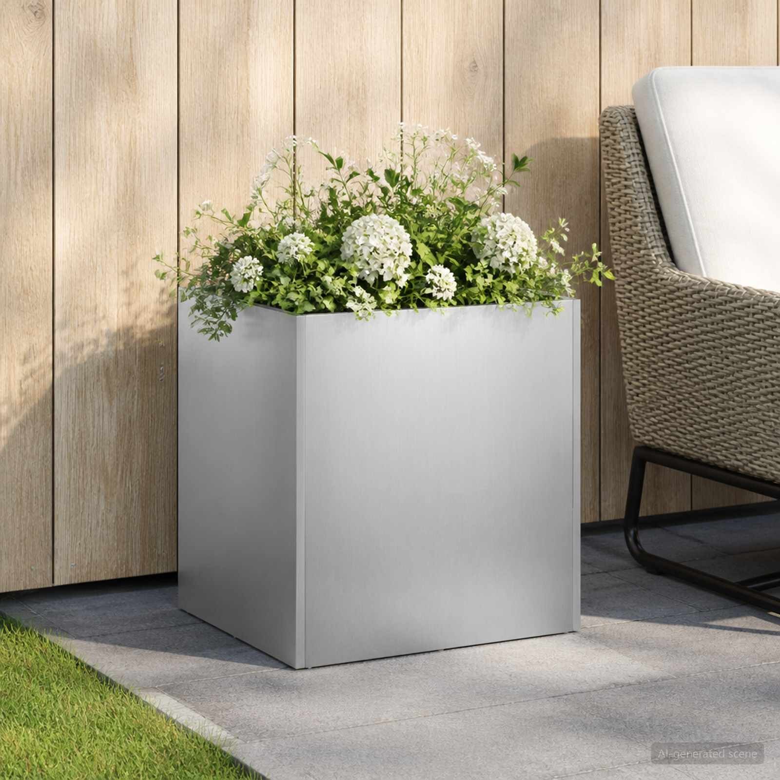 vidaXL Градинска саксия Сребристо 45 x 45 x 45 cm Неръждаема стомана