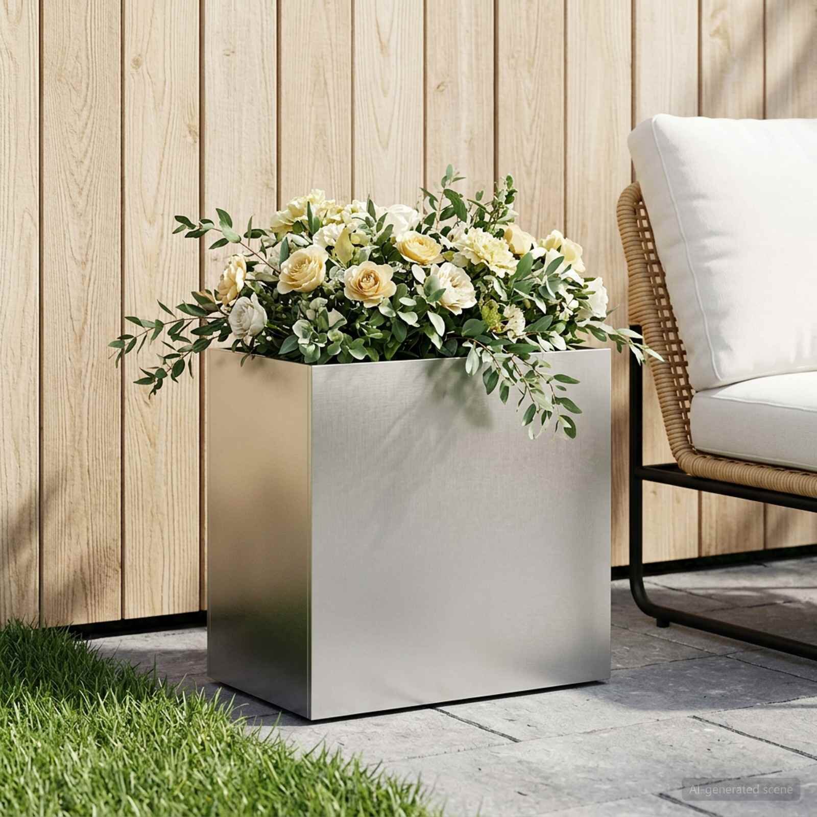 vidaXL Градинска саксия Сребристо 50 x 30 x 40 см Неръждаема стомана