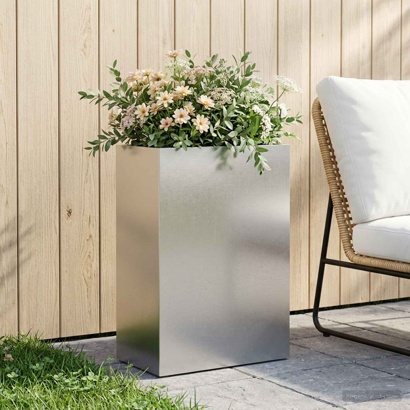 vidaXL Градинска саксия Сребристо 50 x 30 x 75 см Неръждаема стомана