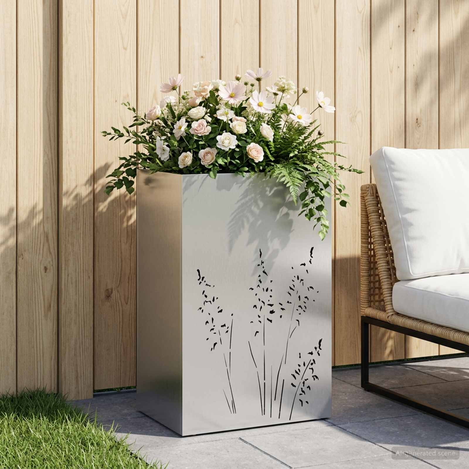vidaXL Градинска саксия Сребристо 50 x 30 x 75 см Неръждаема стомана