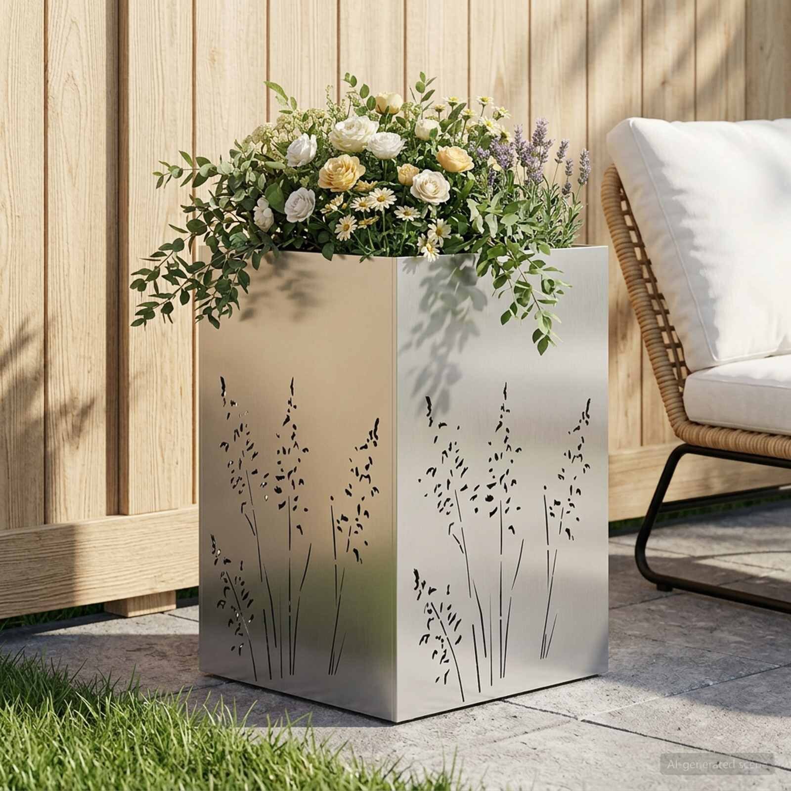 vidaXL Градинска саксия Сребристо 50 x 50 x 75 cm Неръждаема стомана