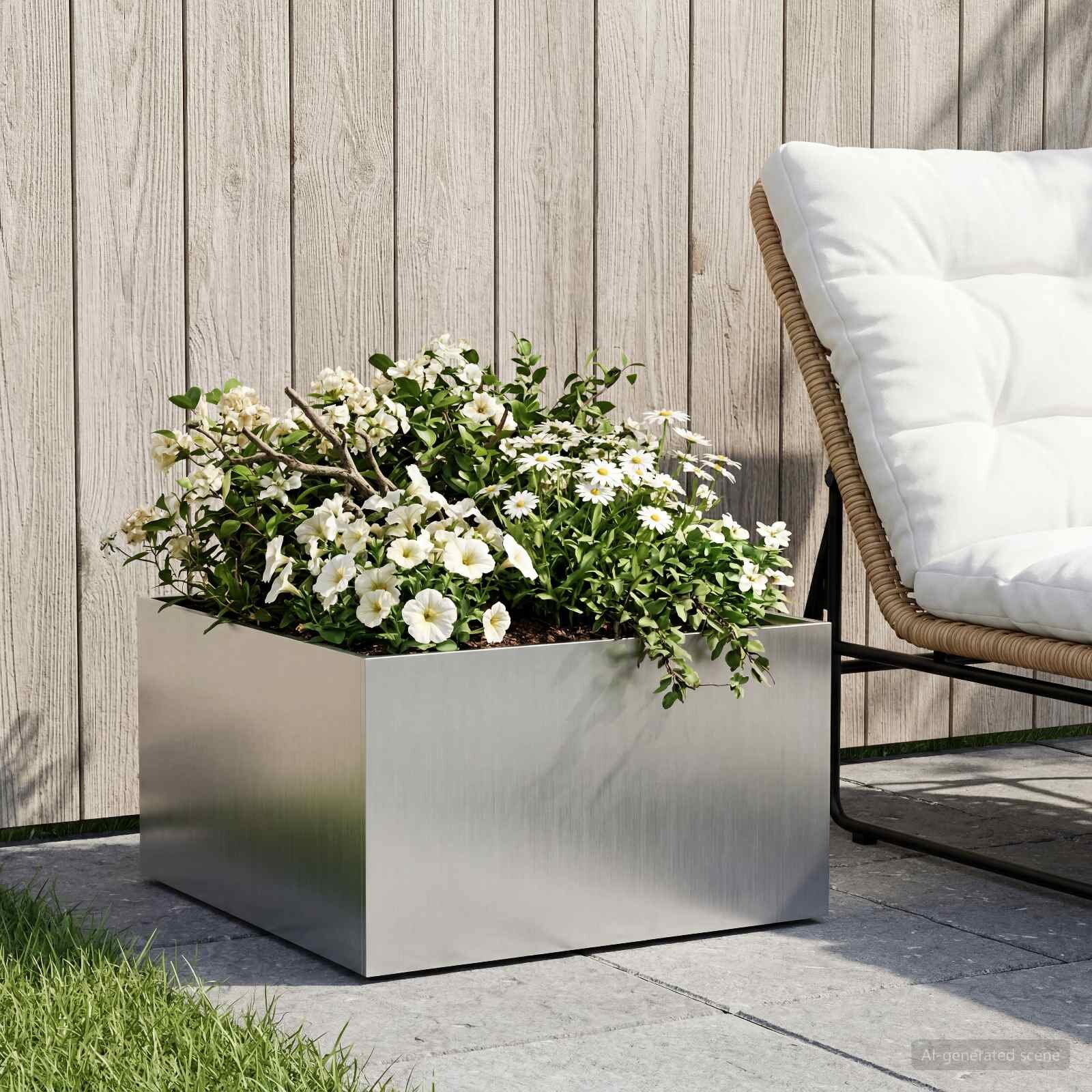 vidaXL Градинска саксия Сребристо 60 x 60 x 30 cm Неръждаема стомана