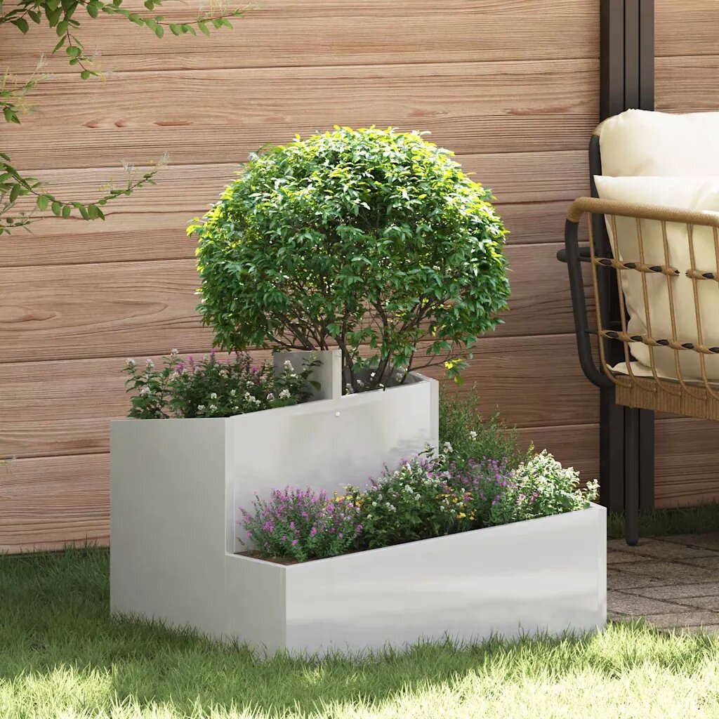 vidaXL Градинска саксия Сребристо 60 x 60 x 50 см Неръждаема стомана