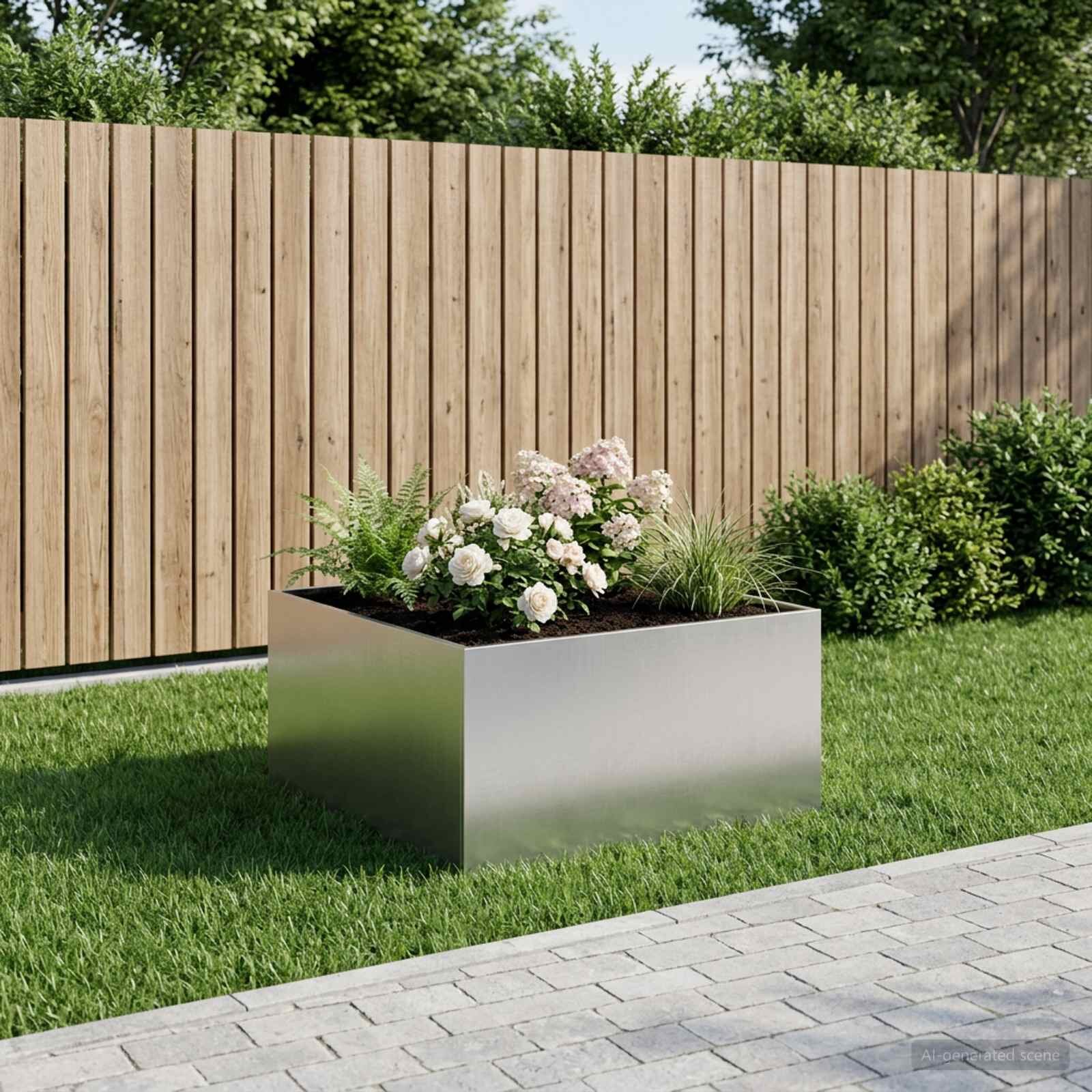vidaXL Градинска саксия Сребристо 80 x 80 x 40 cm Неръждаема стомана