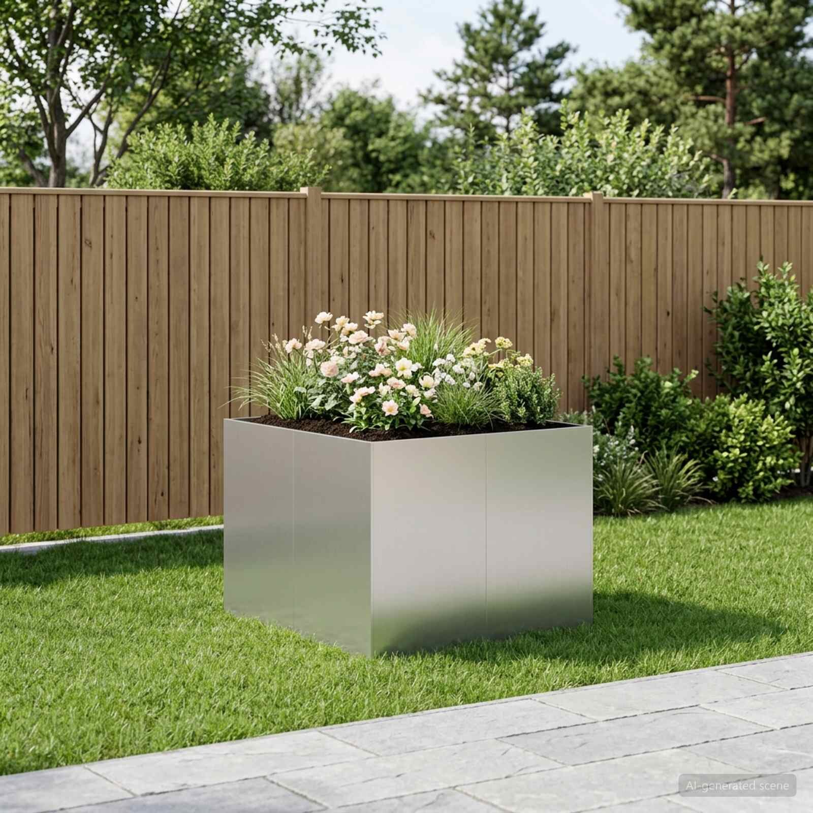vidaXL Градинска саксия Сребристо 80 x 80 x 60 см Поцинкована стомана
