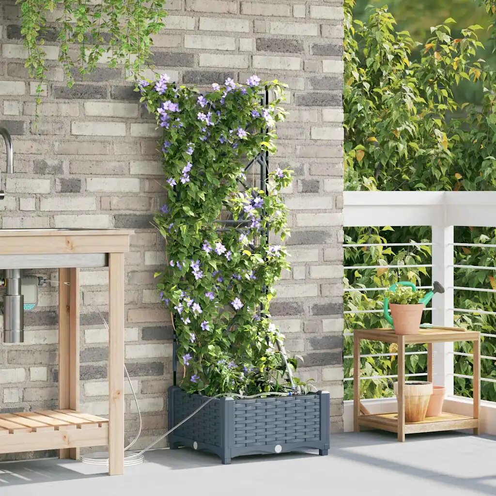 vidaXL Градинска саксия Светлосиво 40 x 40 x 126 см ПП