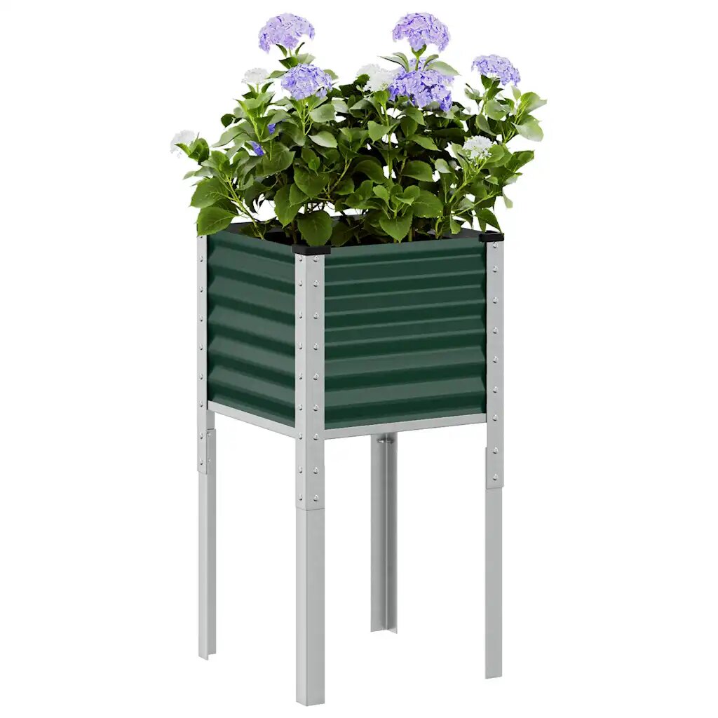 vidaXL Градинска саксия зелена 45x45x88 см стомана