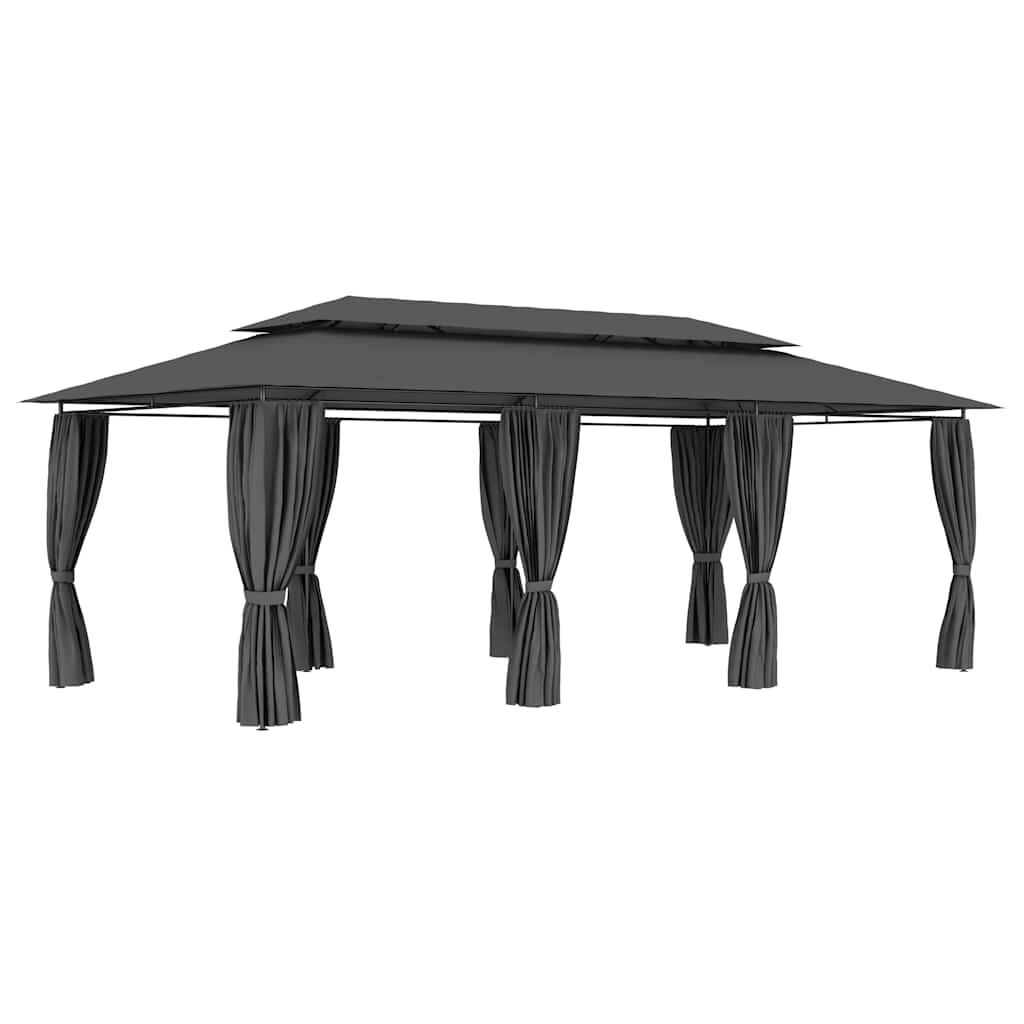 vidaXL Градинска шатра със завеси 600x298x270 см антрацит