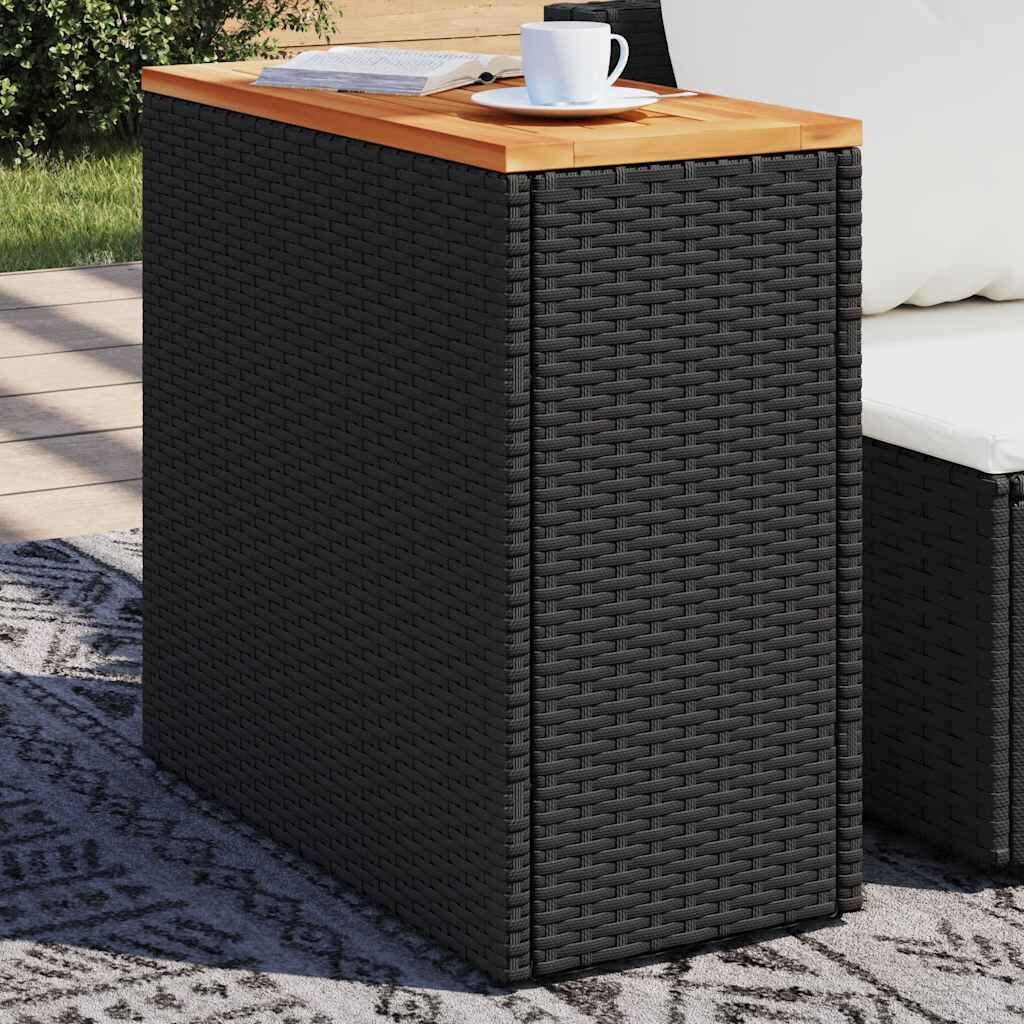 vidaXL Градинска странична маса с дървен плот черна 58x275x55 см полиратан