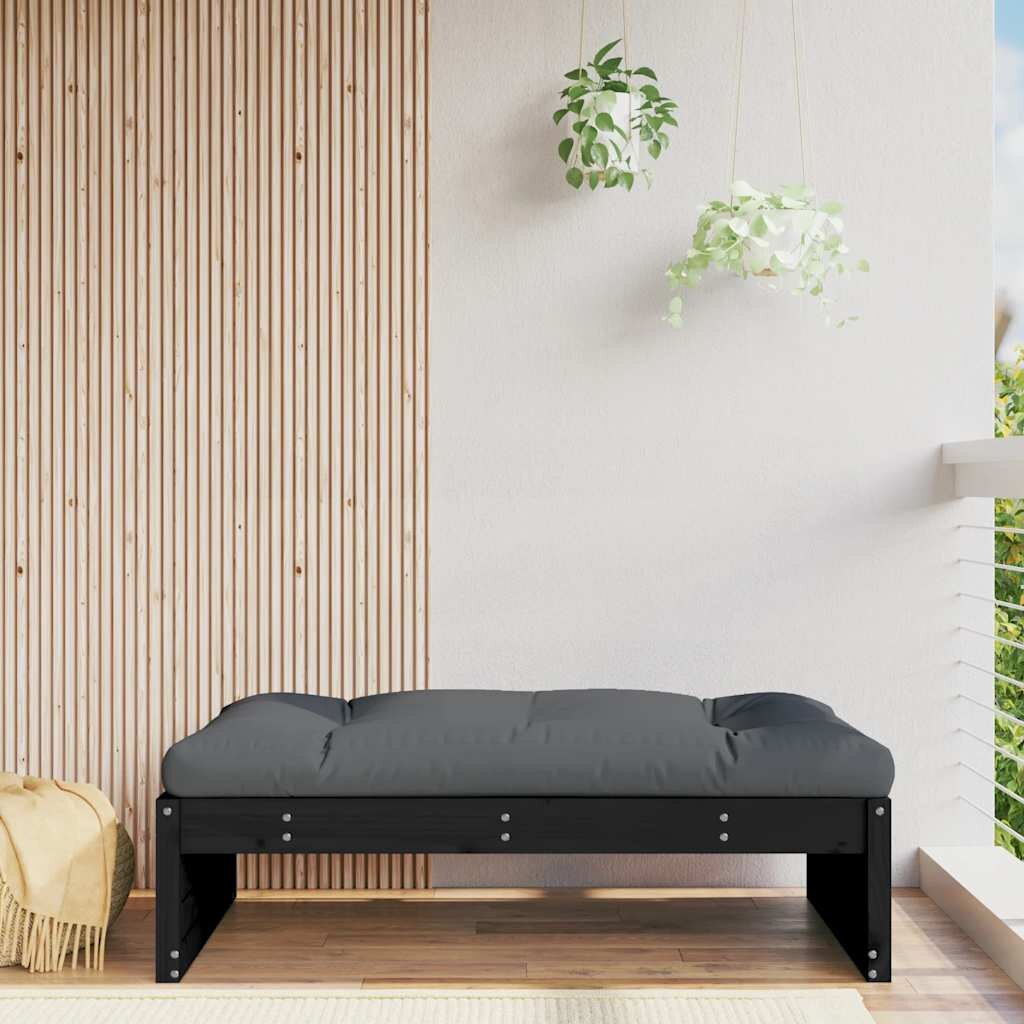 vidaXL Градинска табуретка черна 120x80 см борова дървесина масив
