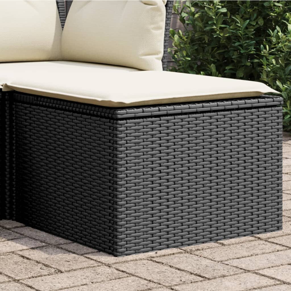 vidaXL Градинска табуретка с възглавница черна 55x55x37 см полиратан