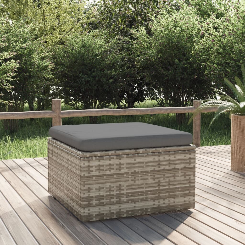 vidaXL Градинска табуретка с възглавница сива 55x55x30 см полиратан