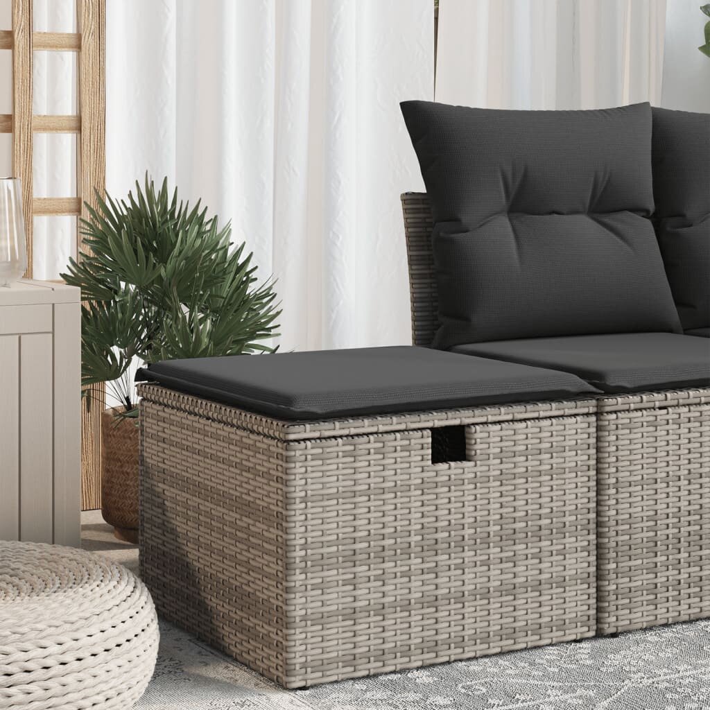 vidaXL Градинска табуретка с възглавница сива 55x55x37 см полиратан