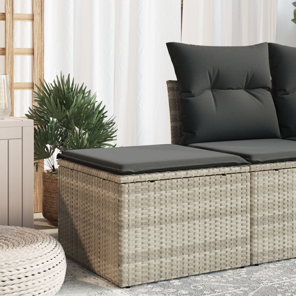 vidaXL Градинска табуретка с възглавница сива 55x55x37 см полиратан