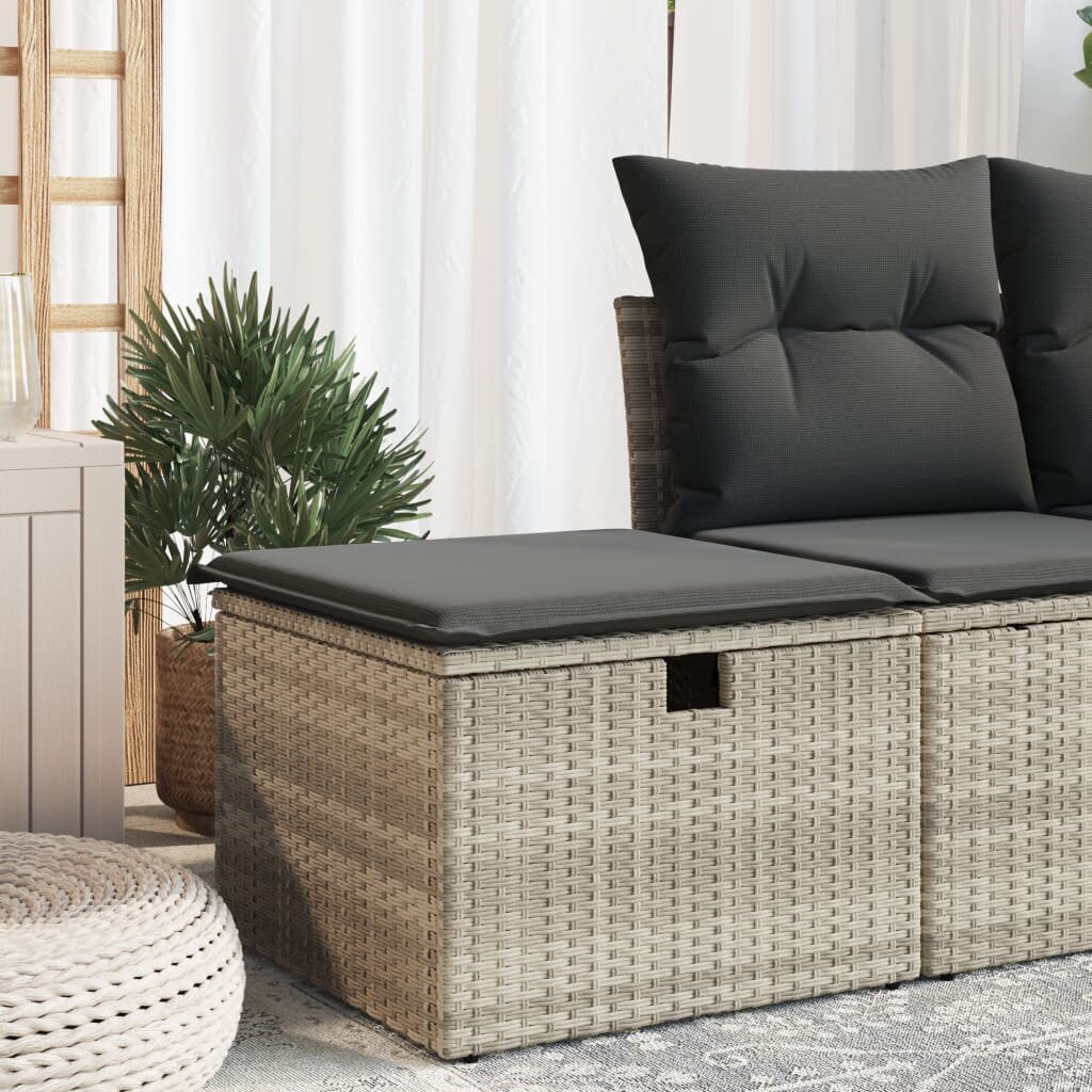vidaXL Градинска табуретка с възглавница сива 55x55x37 см полиратан