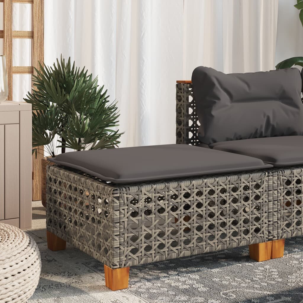vidaXL Градинска табуретка с възглавница сива 635x56x32 см полиратан