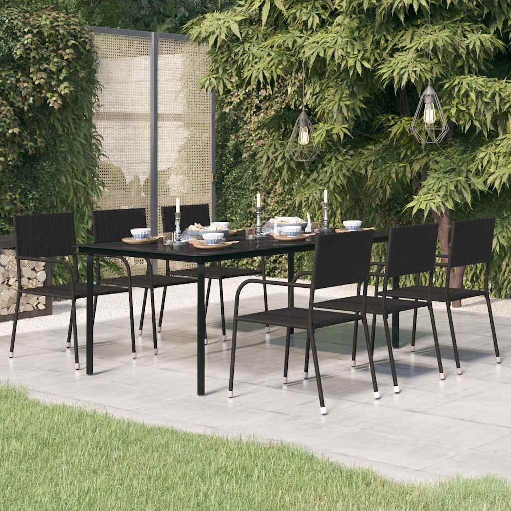 vidaXL Градинска трапезна маса черна 200x100x74 см стомана и стъкло