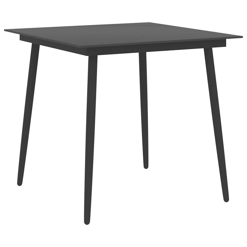 vidaXL Градинска трапезна маса черна 80x80x74 см стомана и стъкло