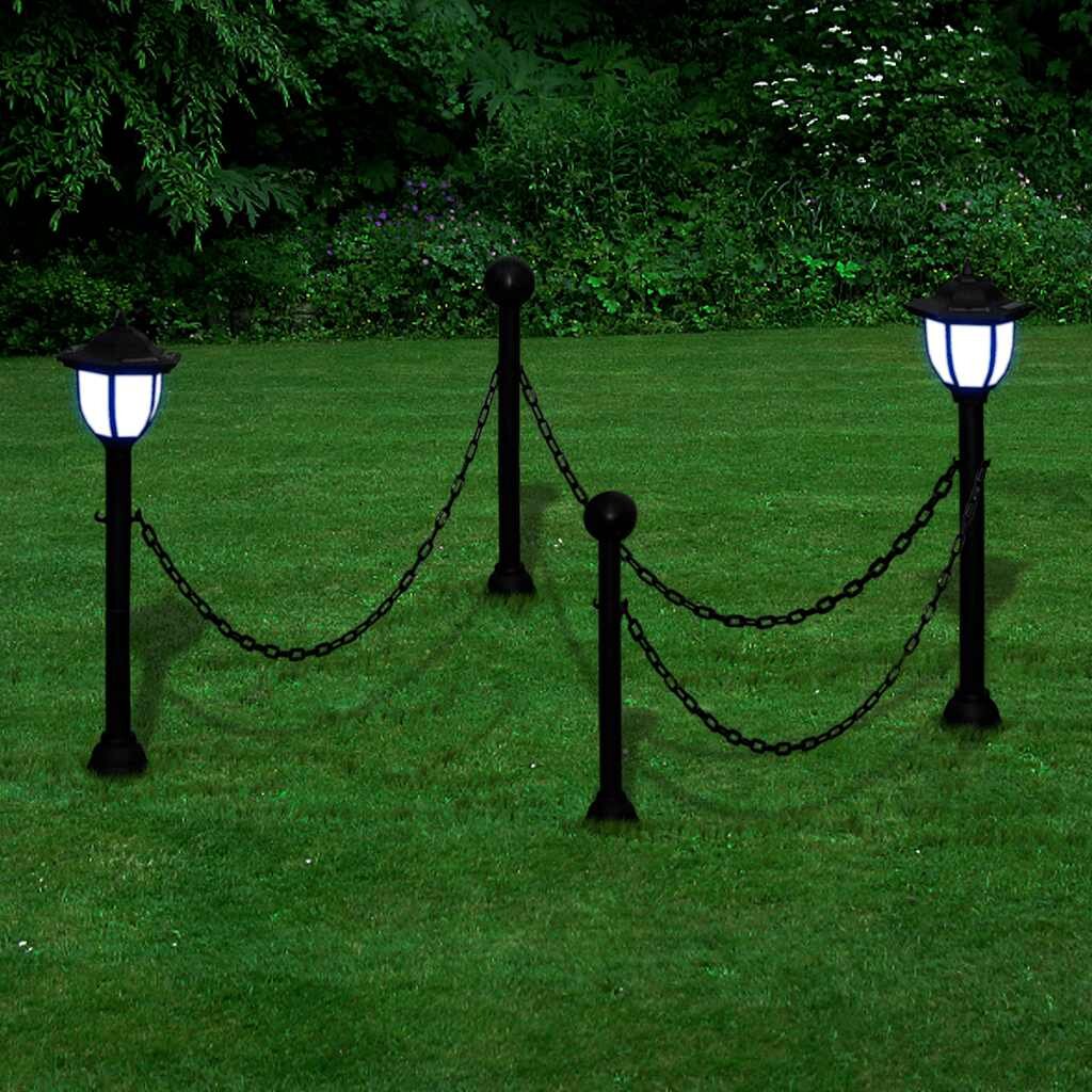 vidaXL Градинска верижна преграда - соларно осветление 2 LED лампи 2 стълба