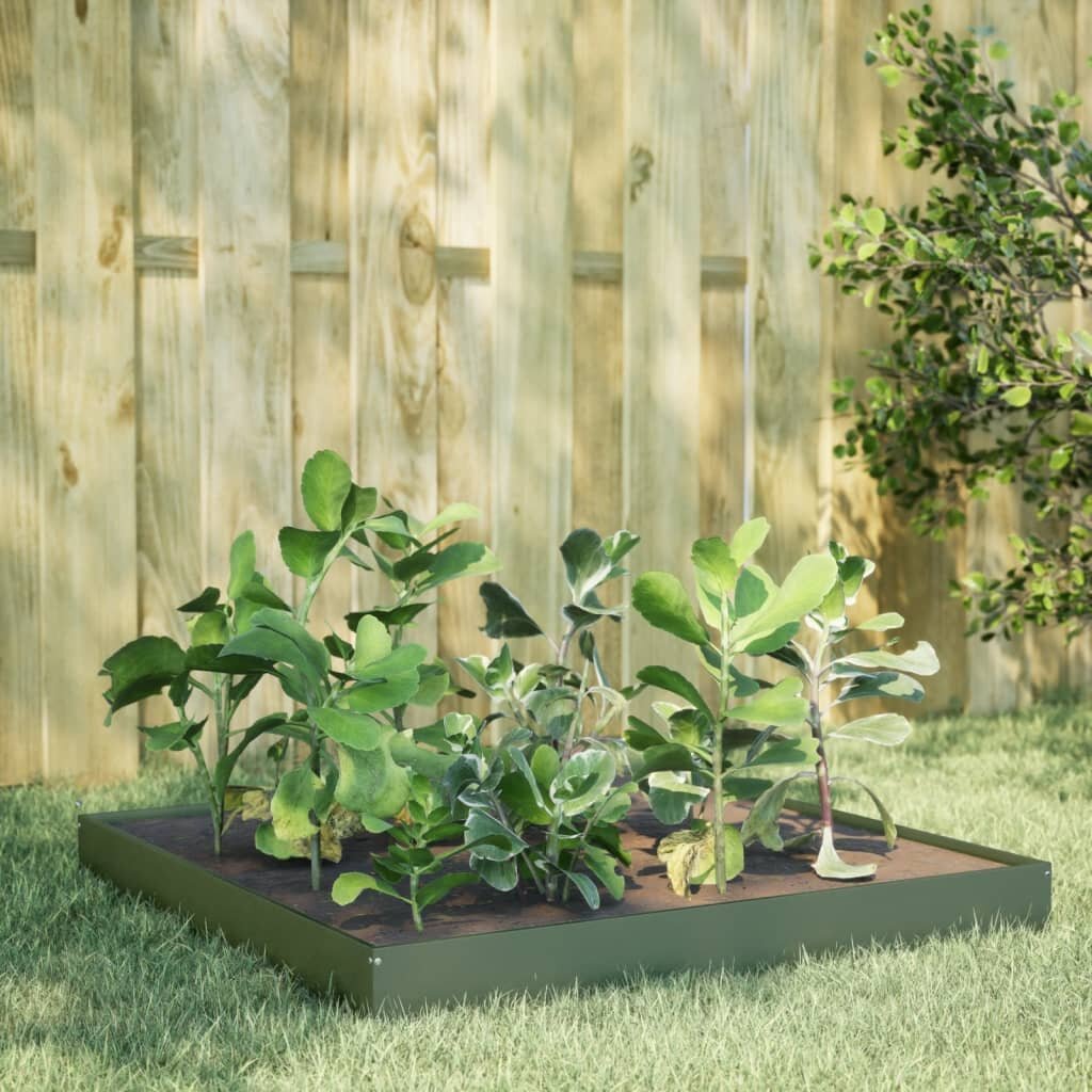 vidaXL Градинска висока леха маслиненозелено 100x100x185см стомана
