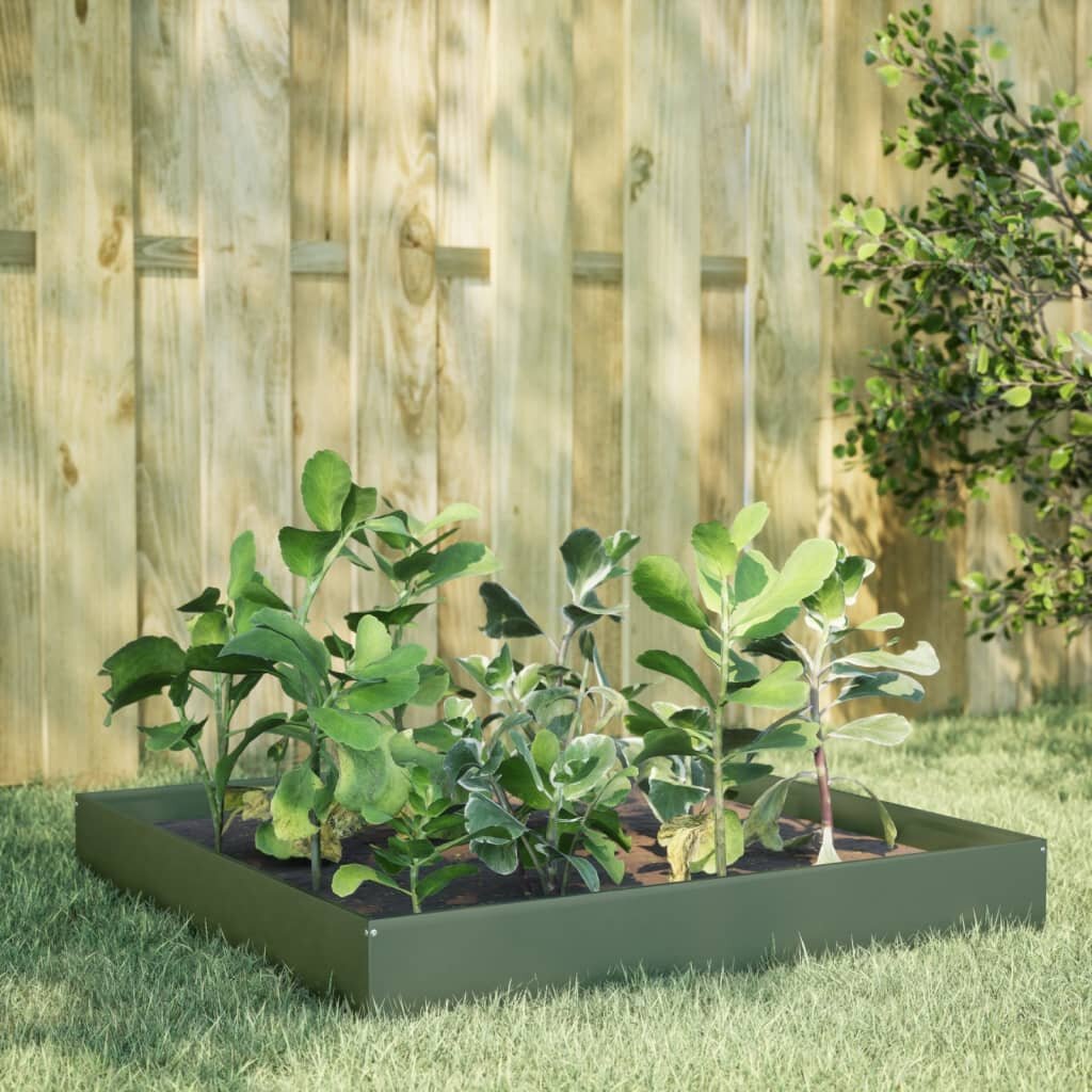 vidaXL Градинска висока леха маслиненозелено 100x100x26 см стомана